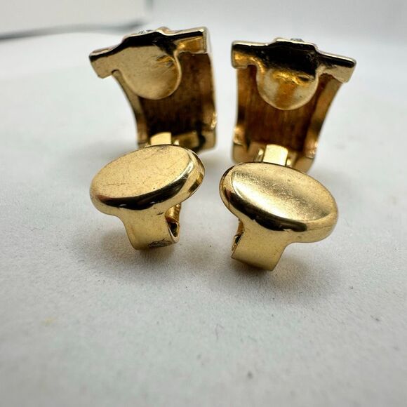 Christian Dior Gold Tone Rhinestone Small Half Hoop Clip On Earrings Vintage - Picture 5 of 7